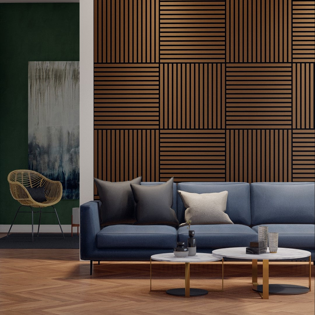Oaklentra 2x2 Acoustic Slat Panels - Walnut